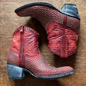 Mexicana ‘Sawyer’ luxury, red studded cowboy ankle boot, size 8